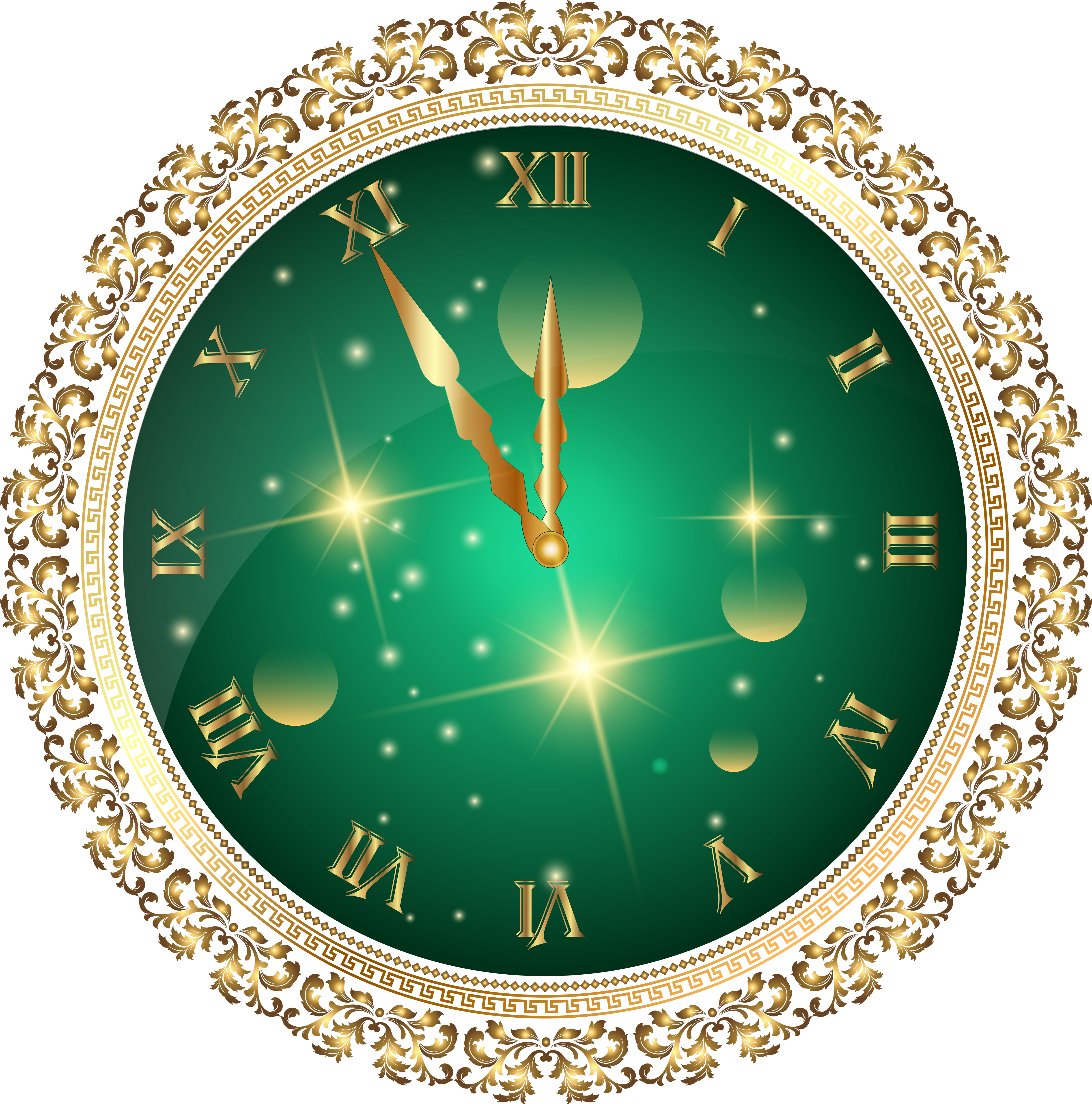 Download Green New Year"s Clock Png Transparent Clip Art Image - New