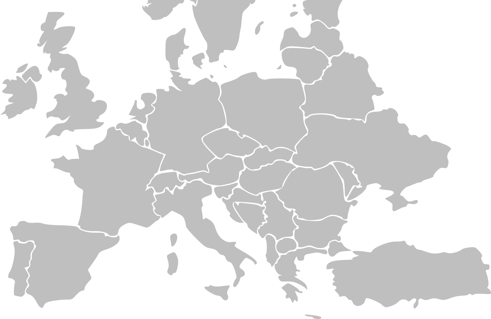 Карта - Европа. Контур Европы. Векторная карта Европы. Карта Европы на прозрачном фоне.