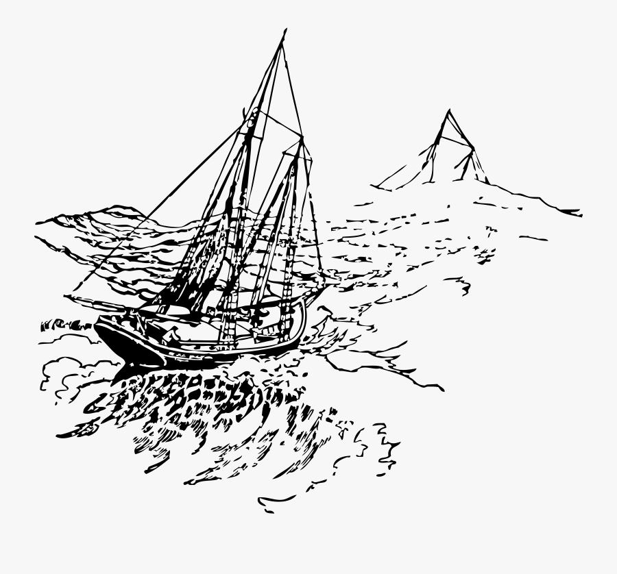 Ship In The Ocean Clipart Black And White, Transparent Clipart