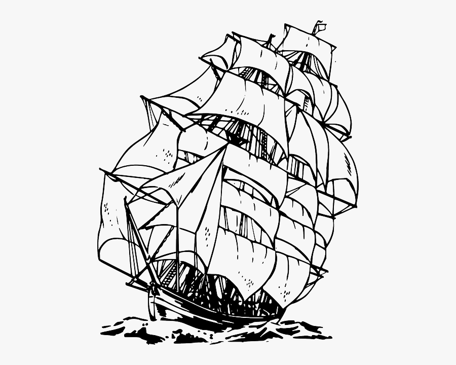 Transparent Nautical Clipart Black And White - Pirate Ship Clipart Black And White, Transparent Clipart