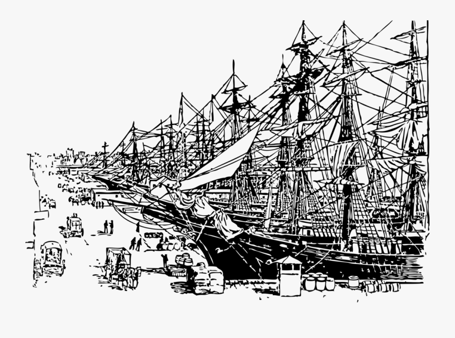 Sailing Ship Clipart Book - Black And White Ship Dock, Transparent Clipart