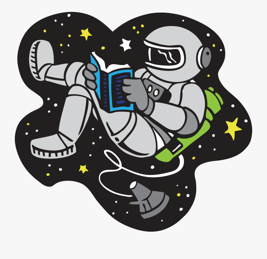 Cartoon Clip Art Of Astronaut Reading While Space Walking - Astronaut Reading In Space Clipart, Transparent Clipart