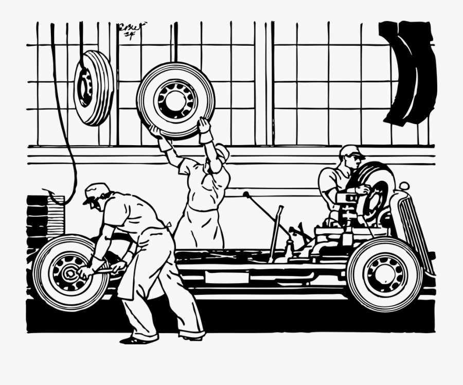 Factory Plant Assembly - Assembly Line Car Drawing, Transparent Clipart