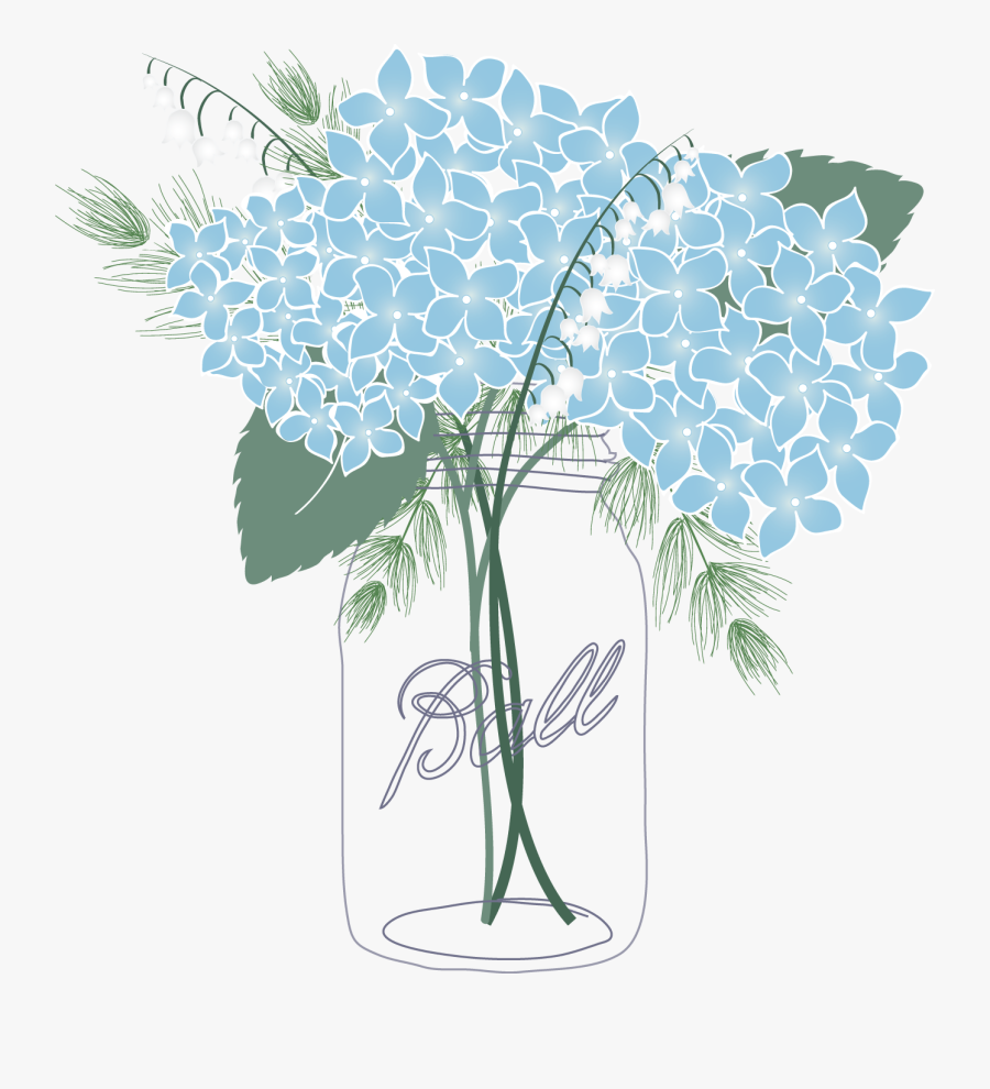French Hydrangea Mason Jar Oakleaf Hydrangea Flower - Mason Jar With Flowers Clip Art, Transparent Clipart