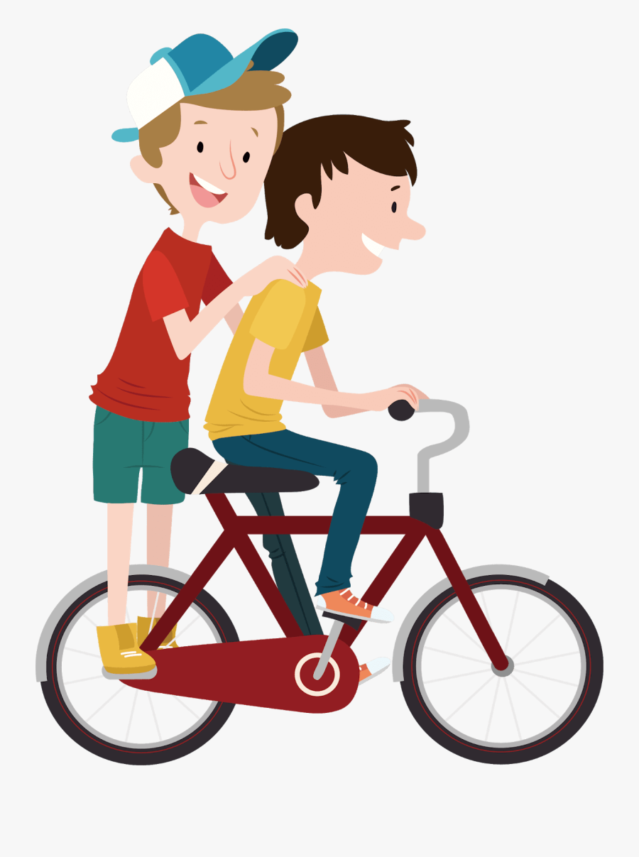 Two Cartoon Boys On Bikes, Transparent Clipart