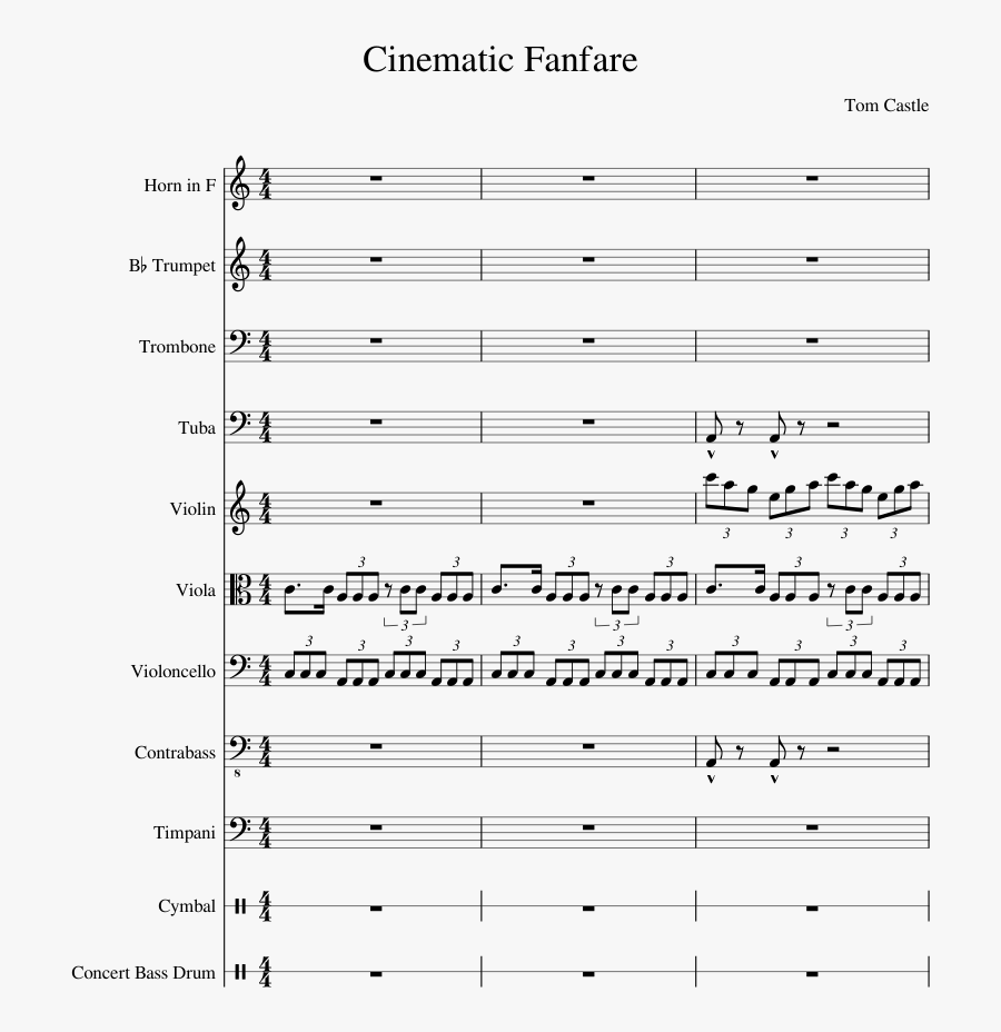 Cinematic Fanfare Sheet Music For Violin, French Horn, - Sheet Music, Transparent Clipart