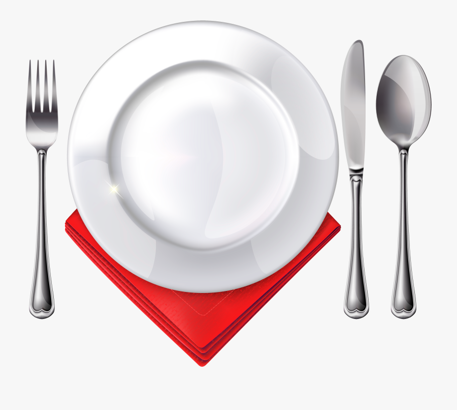 Plate Spoon Knife Fork And Red Napkin Png Clipart - Plate Fork Spoon Png, Transparent Clipart