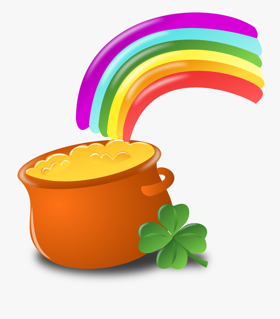 Luck, Rainbow, Gold, Pot, Four-leaf Clover, Shamrock - St Patricks Day Clipart Transparent, Transparent Clipart