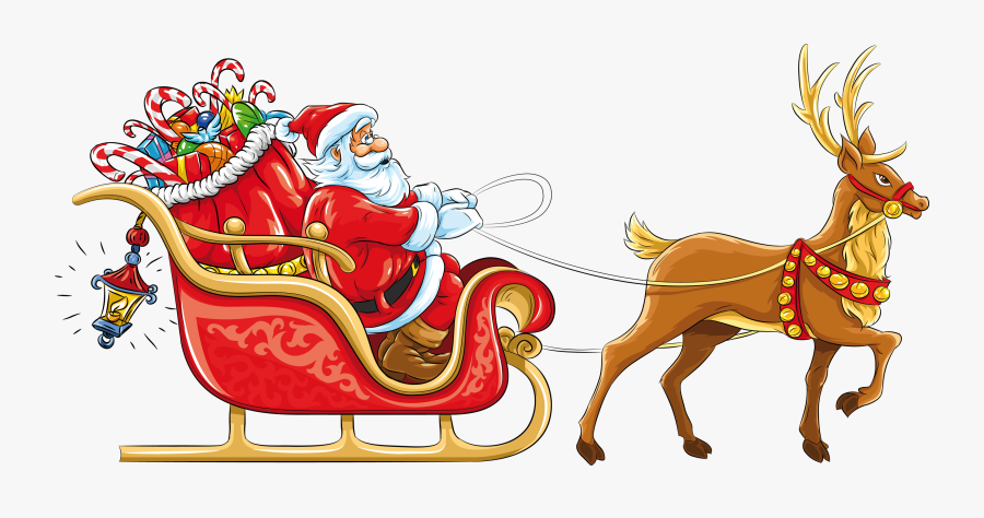Clip Art Santa Claus And Sleigh - Santa Claus With Sleigh, Transparent Clipart