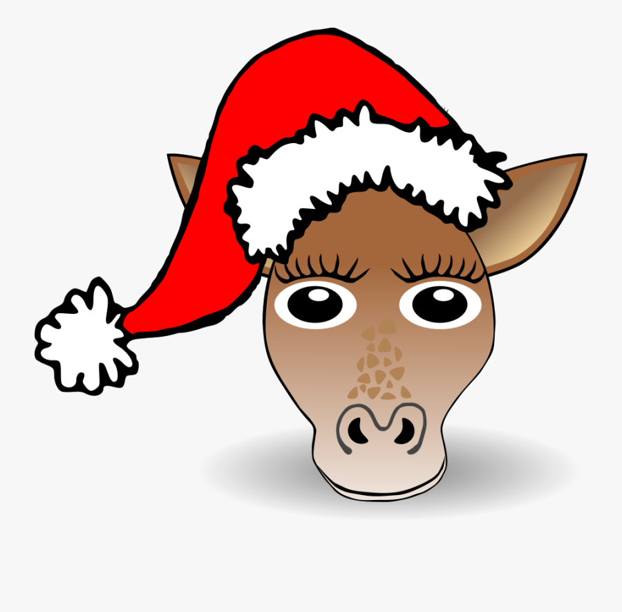 Funny Giraffe Face Cartoon With Santa Claus Hat - Christmas Hat Clipart Png, Transparent Clipart