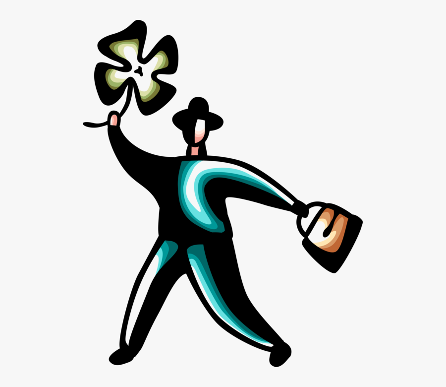 Vector Illustration Of Businessman With Four Leaf Clover, Transparent Clipart