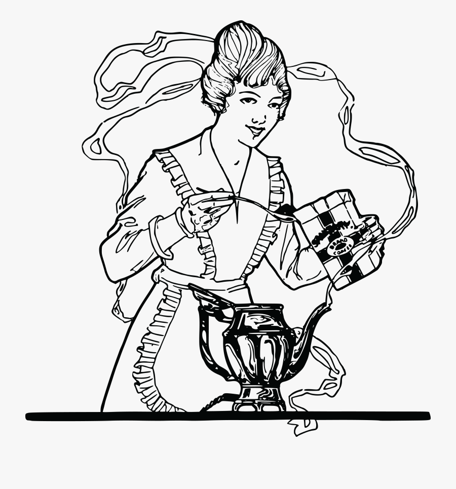 Woman Making Big Image - Make Coffee Clipart Black And White , Free ...