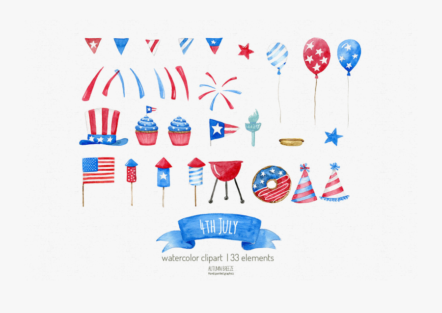 4th Of July Watercolor Th Clipart Set By Autumn Breeze - Watercolor July Clipart, Transparent Clipart