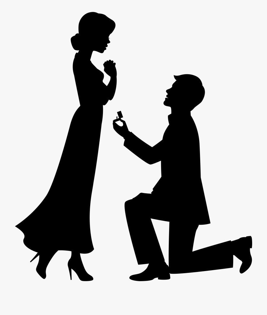 Marriage Proposal Drawing Engagement Clip Art - Couple Proposal Silhouette, Transparent Clipart
