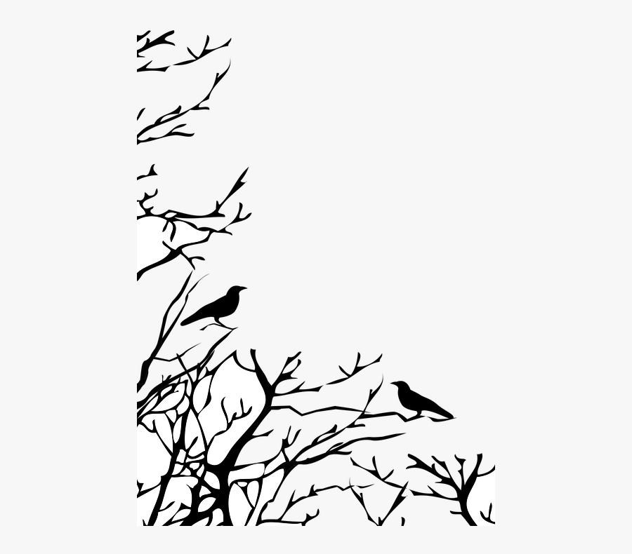 Transparent Tree Branch Clipart Black And White - Crows Tree Branch Drawing, Transparent Clipart