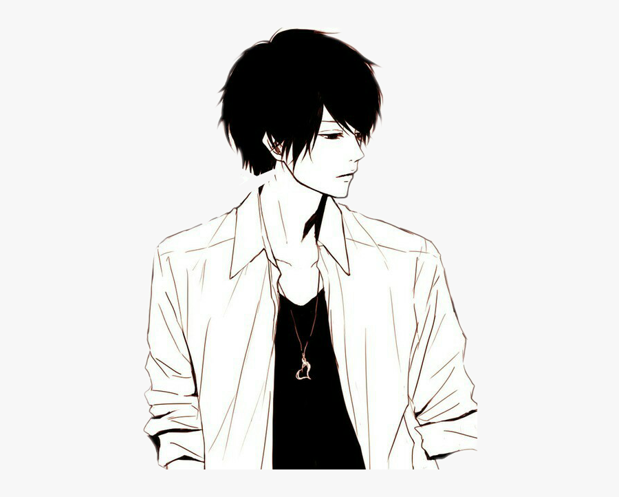#anime #boy #blackhair Raven Anime Boy #black And White - Anime Boy Black And White Drawing, Transparent Clipart