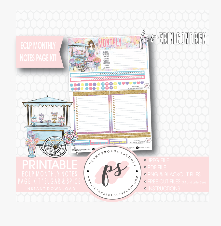 Transparent Sugar And Spice Clipart - Erin Condren Notes Page 2019 Stickers, Transparent Clipart