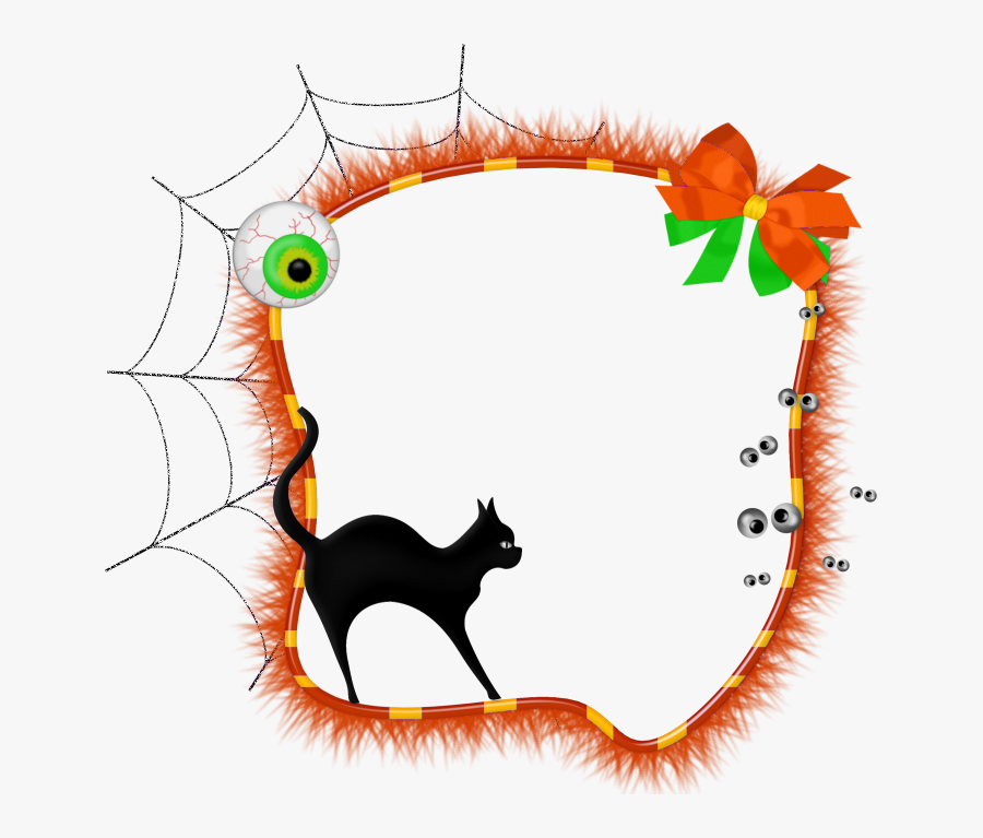 Halloween Transparent Photo Frame With Black Cat - Frame Halloween, Transparent Clipart