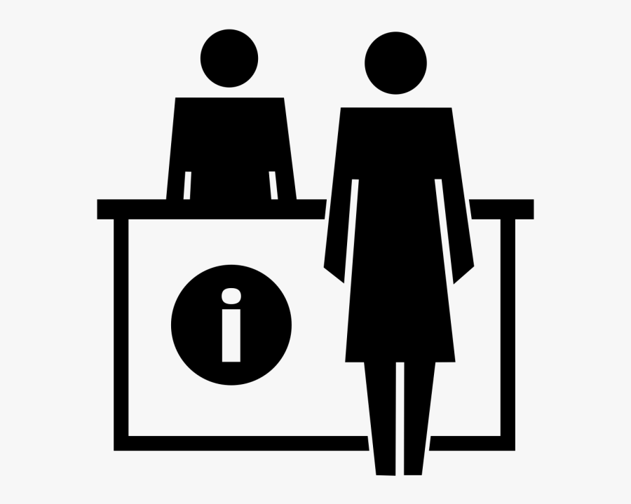 Black And White Line Drawing Of Person At Information - Customer Service Counter Icon, Transparent Clipart