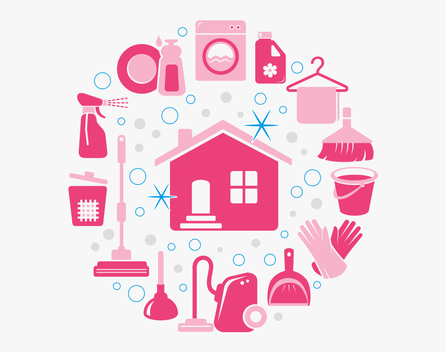 Graphic Of Cleaning Icons In Grid Format - Pink House Cleaning Png, Transparent Clipart