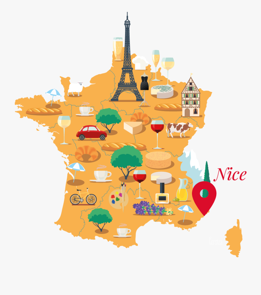 Cartoon Illustration Map Of France, Transparent Clipart