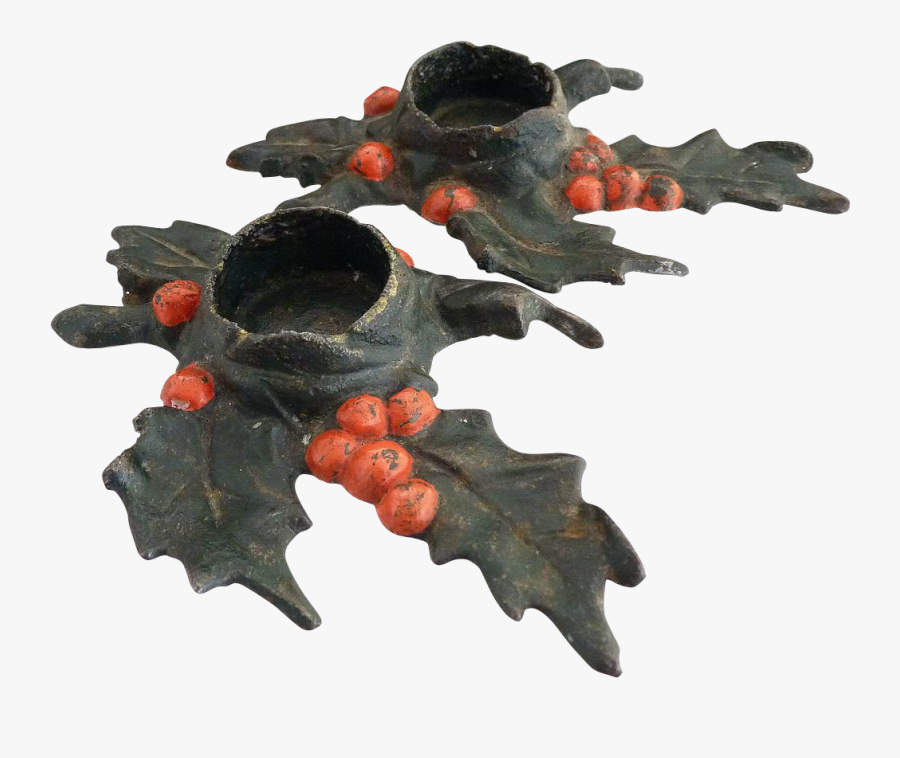 Primitive Cast Iron Christmas Candle Holders Holly - American Holly, Transparent Clipart