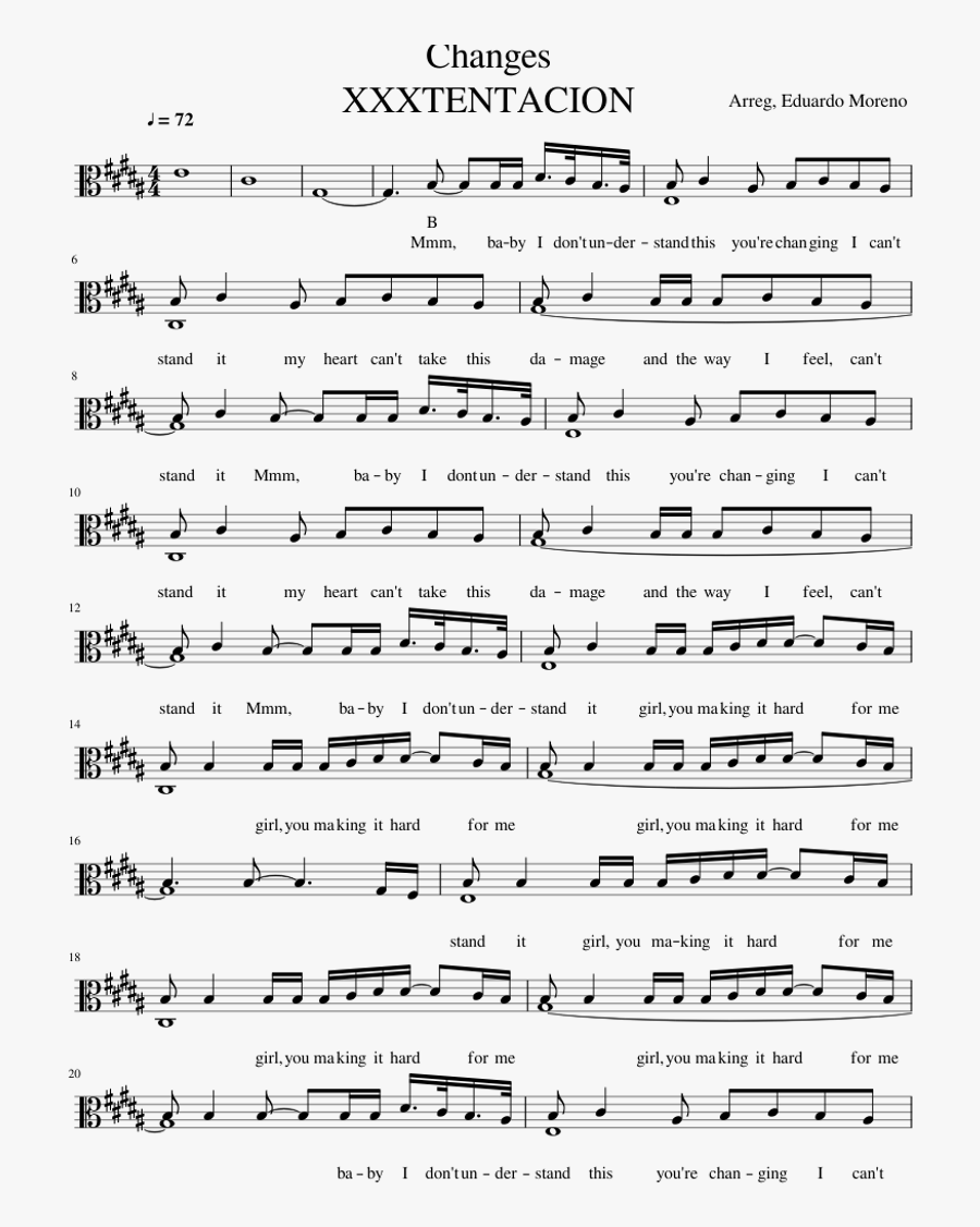 Xxxtentacion Viola Sheet Music For Viola Download Free - Sicko Mode Trumpet Sheet Music, Transparent Clipart