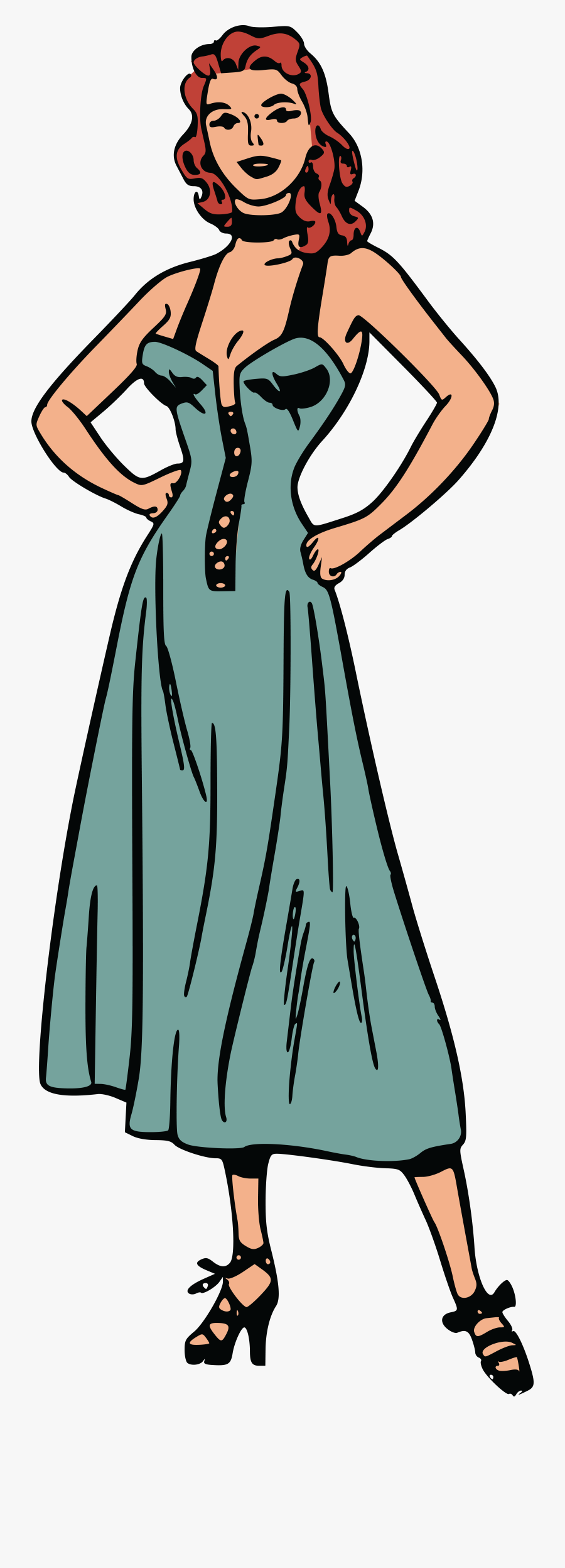Free Clipart Of A Retro Woman - Comic Frau Mit Kleid, Transparent Clipart