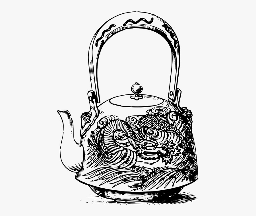 Teapot Asian Teapot Dragon Design - Tea Pot Line Drawing, Transparent Clipart