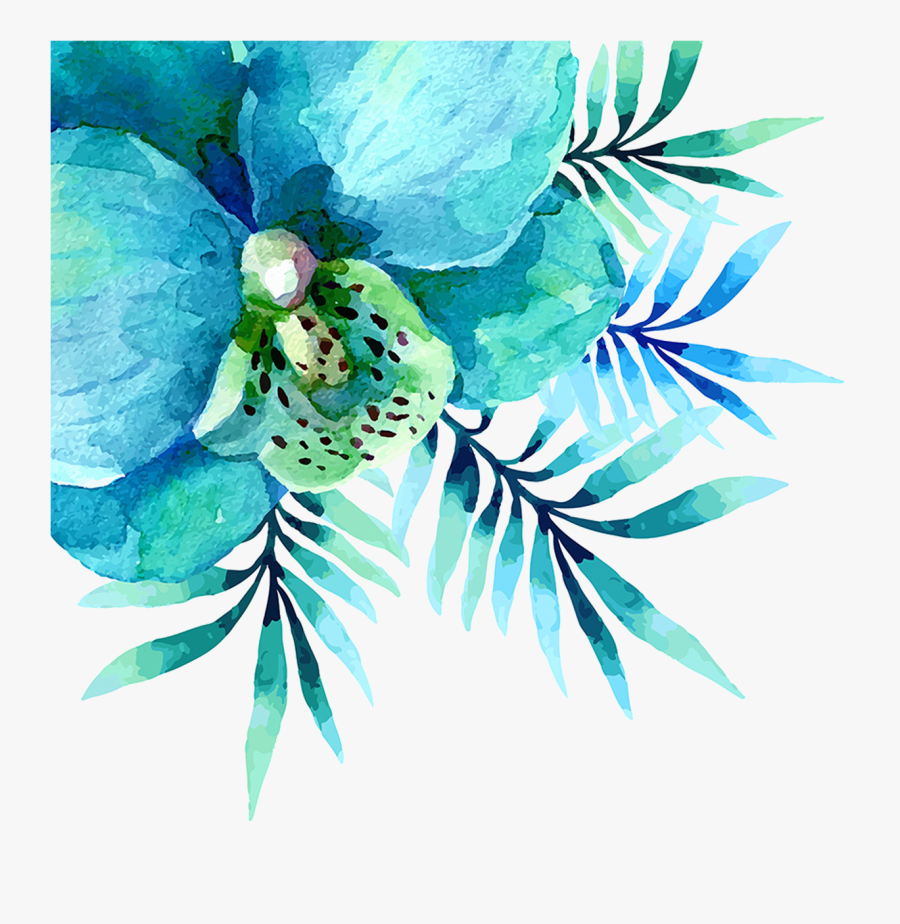 Teal Watercolor Flowers Png, Transparent Clipart