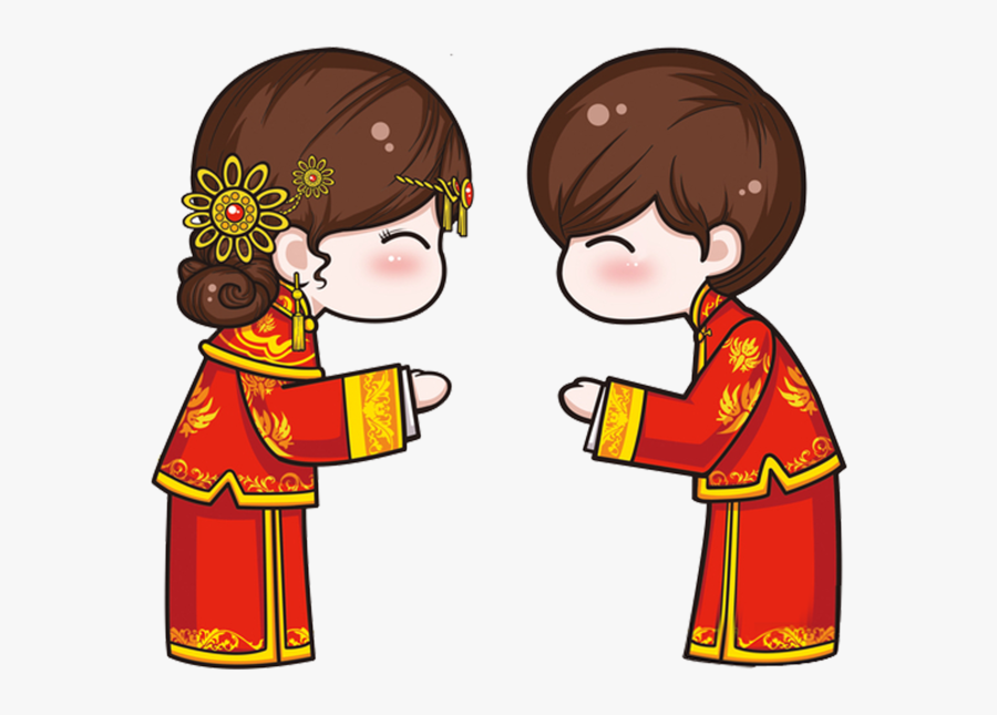 Chinese Wedding Cartoon Men And Women Ⓒ - Chinese Wedding Cartoon Png, Transparent Clipart