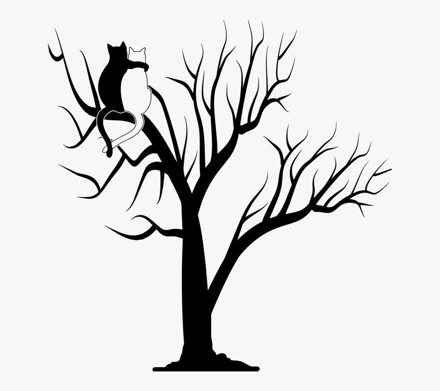 Halloween Bare Trees, Cats In Tree, Retro Halloween - Silhouette, Transparent Clipart