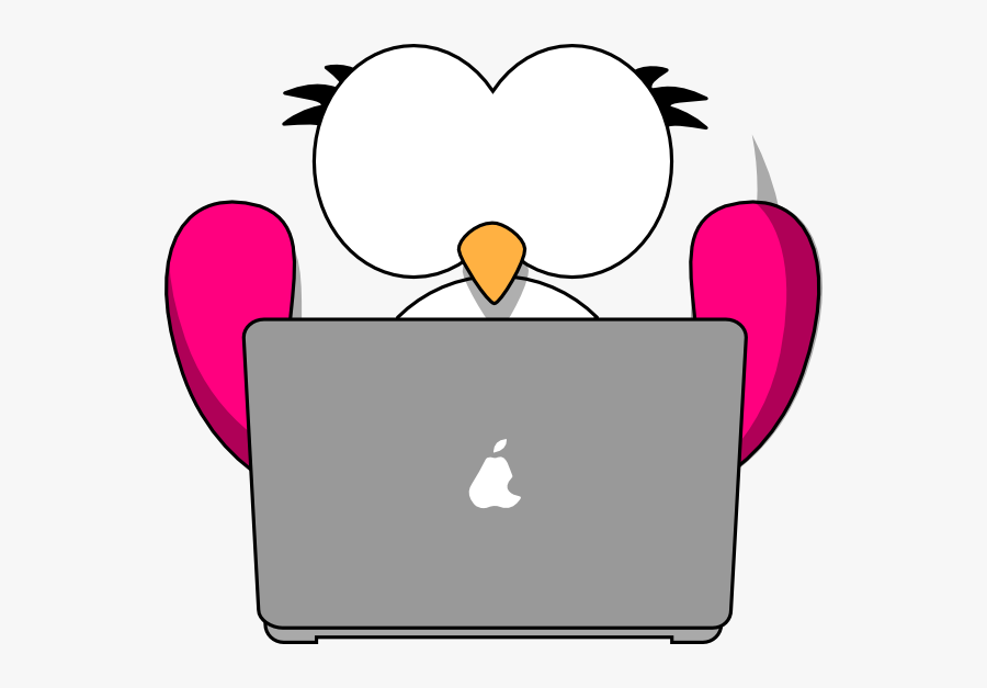 Pink Bird With Laptop Clip Art At Clker - Laptop Back View Vector, Transparent Clipart