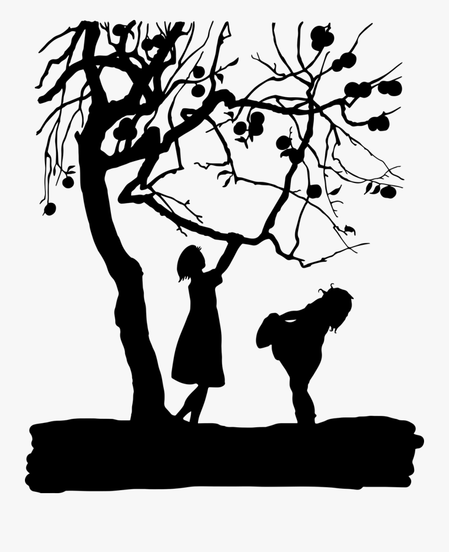Vintage Kids Children Silhouette Png Image - Apple Tree Free Silhouette Clipart, Transparent Clipart