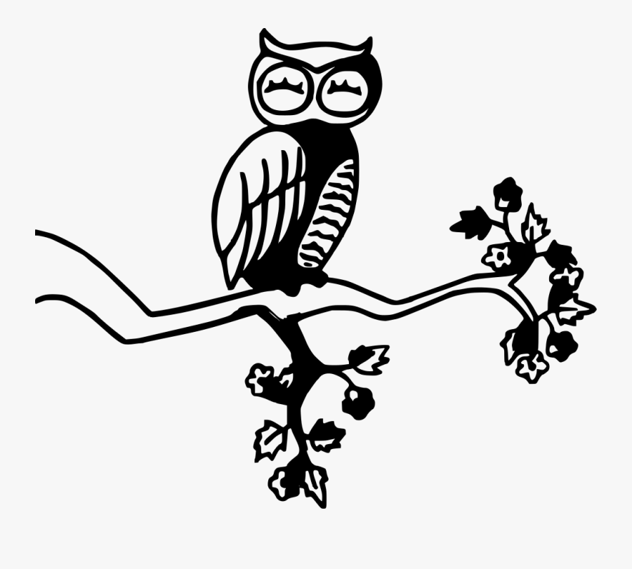 Owl On The Branch Clipart Black And White, Transparent Clipart