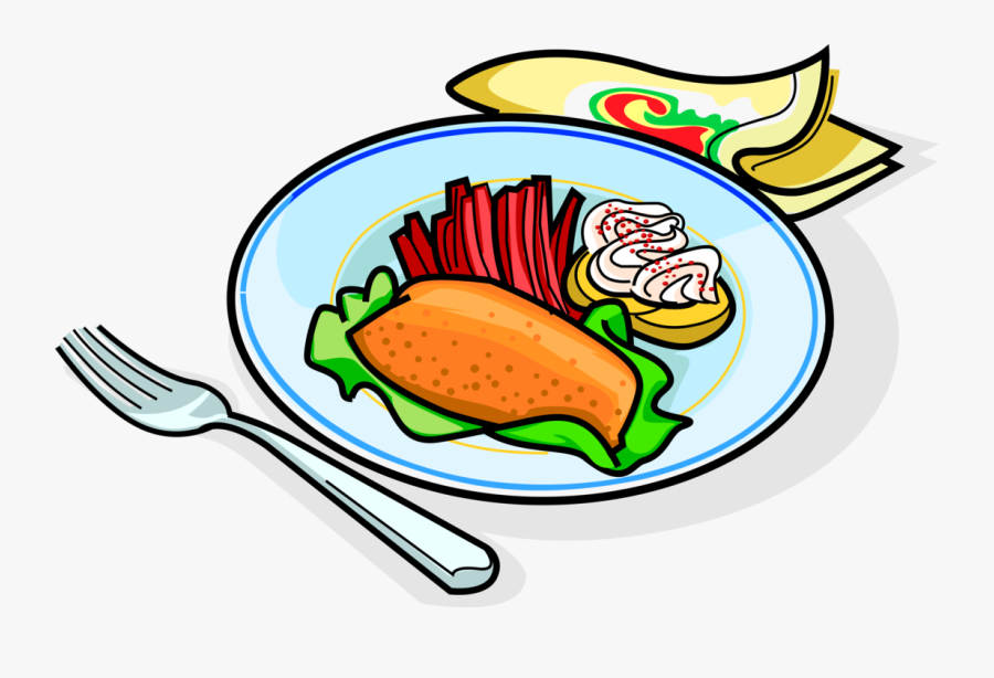 Vector Illustration Of Russian Cuisine Garnished Fried - Free Clip Art Dinner, Transparent Clipart