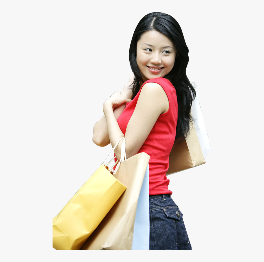 Beautiful Young Chinese Woman Carrying Shopping Bag - Chinese People Shopping Png, Transparent Clipart