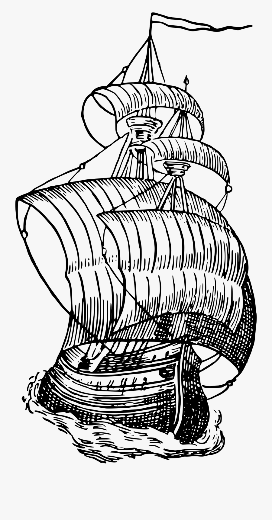 Clip Black And White Mayflower Drawing Kid - Clipart Sailing Ship, Transparent Clipart