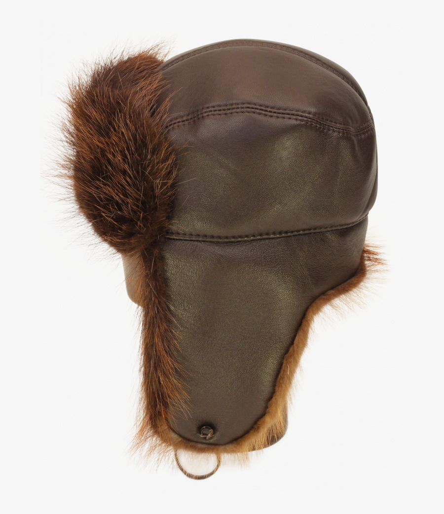 Trapper Hat In Brown Leather And Beaver Trim- - Baseball Cap, Transparent Clipart