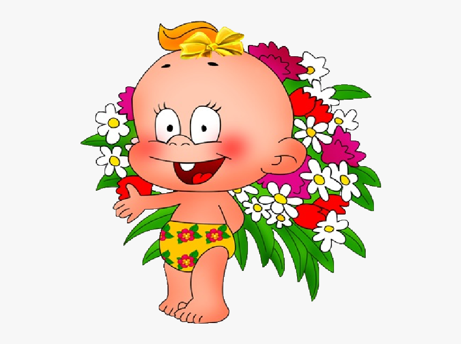 Cute Baby With Flowers Cartoon Clip Art Images Are - Funny Baby With Flowers Clipart, Transparent Clipart