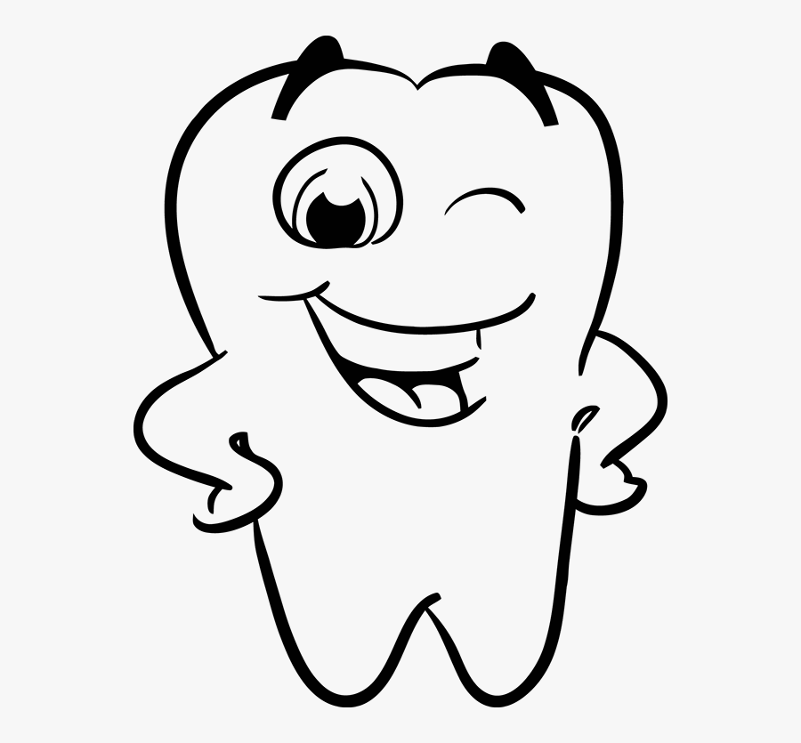 Vector Winking Happy Smiling Tooth - Tooth Black And White, Transparent Clipart