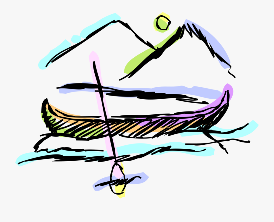 Vector Illustration Of Canoe Watercraft Boat With Oar, Transparent Clipart