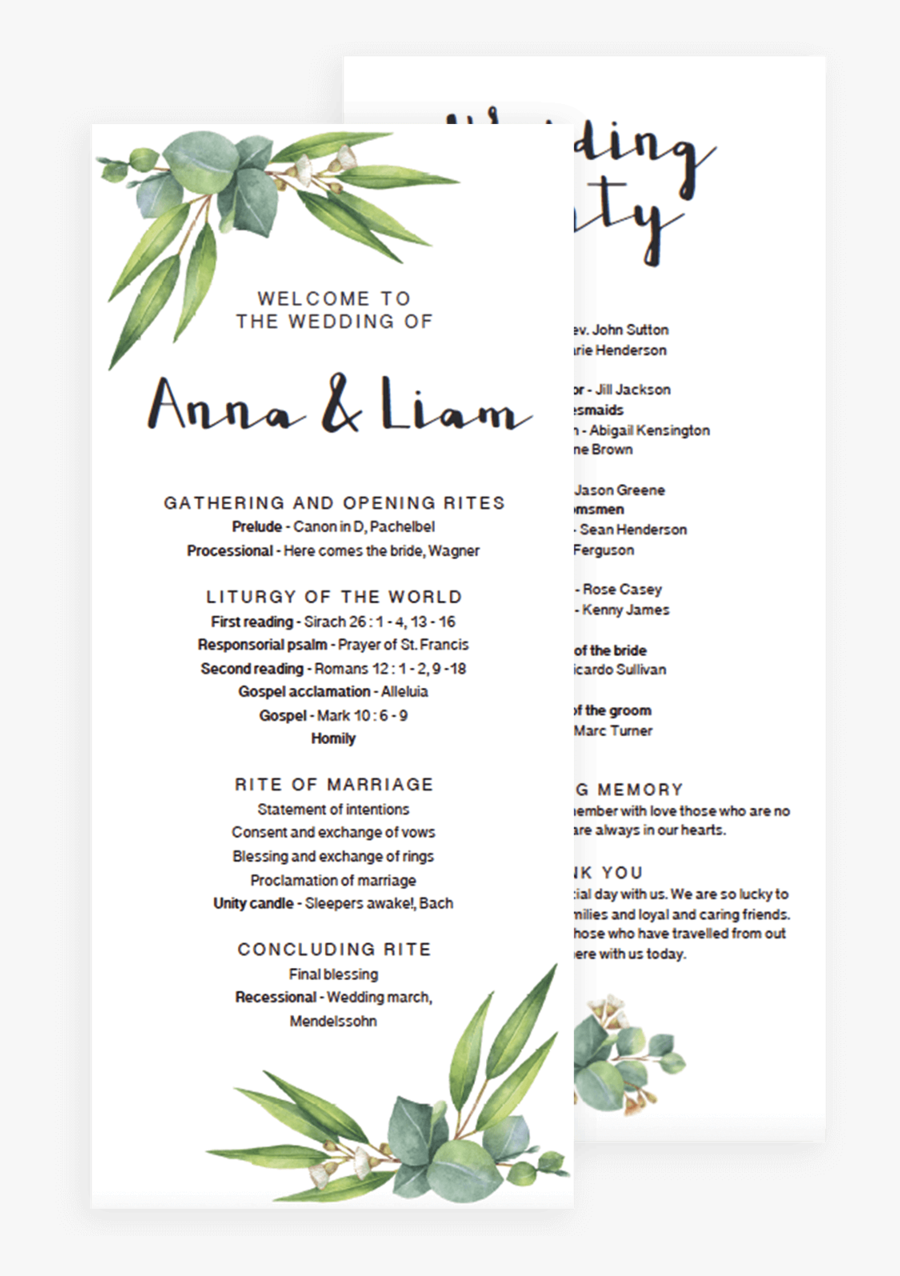 Clip Art Greenery Ceremony Program Template - Ceremony Program Greenery, Transparent Clipart