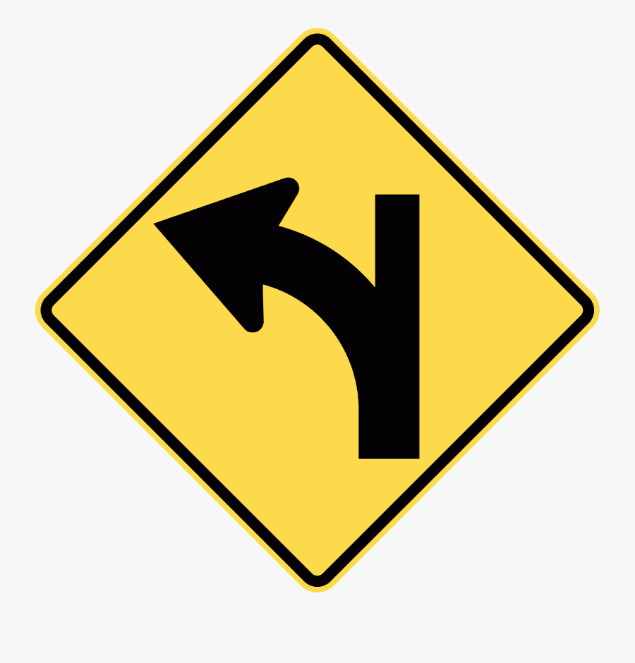 W2-16l Major Road Curves Left Minor Road Ahead - Does The Sign With Two People Walking Mean, Transparent Clipart