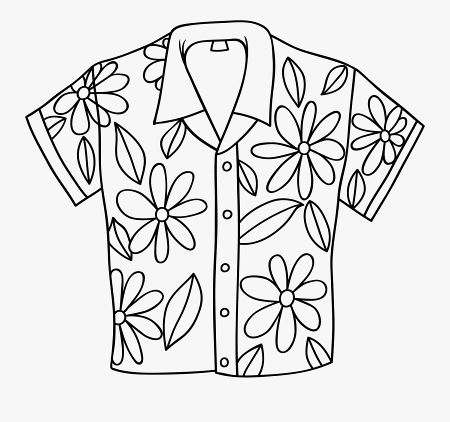 Hawaiian Shirt Digi Stamp - Black And White Hawaiian Shirt Clipart ...
