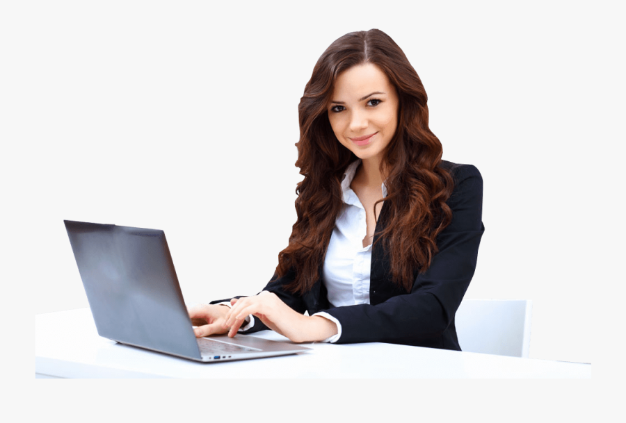 Transparent Woman Office Worker Clipart - Computer With Girl Png, Transparent Clipart