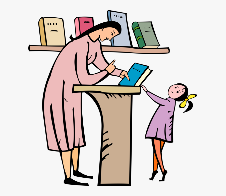 Vector Illustration Of Teacher Gives Library Book To - Teacher Gives Book To Student, Transparent Clipart