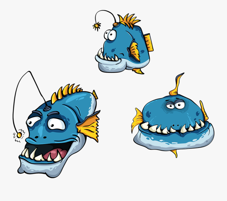 Fish, An Angler, Toothy, Jaw, Blue, Big, Character, - Cartoon Angler Fish, Transparent Clipart