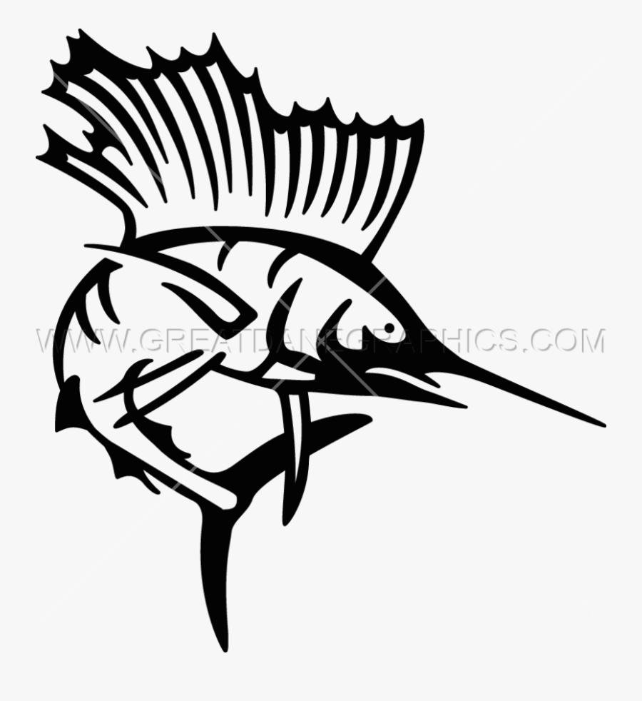 Picture Black And White Sailfish Production Ready Artwork - Sail Fish Art Black And White, Transparent Clipart