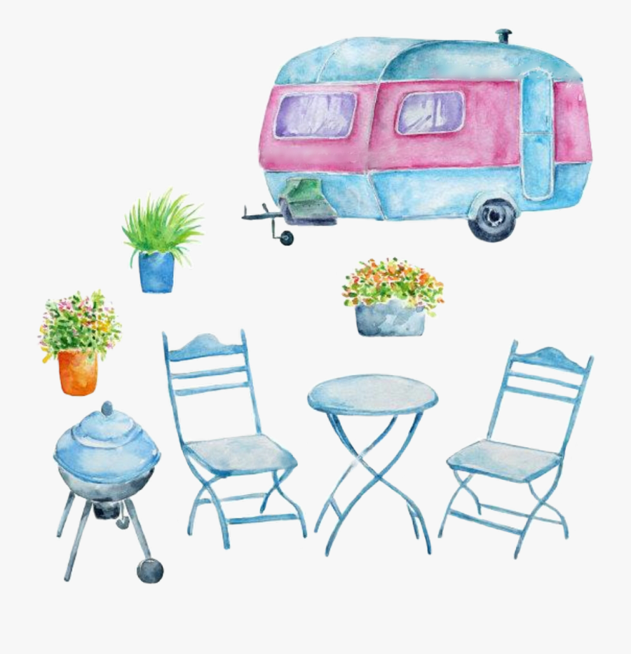 #watercolor #handpainted #camper #campingtrailer #pink - Camper Watercolor Clipart, Transparent Clipart